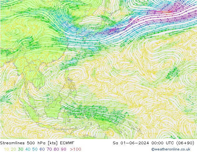 Streamlines 500 hPa ECMWF So 01.06.2024 00 UTC