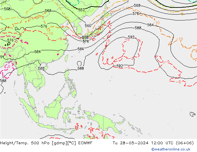 Z500/Yağmur (+YB)/Z850 ECMWF Sa 28.05.2024 12 UTC