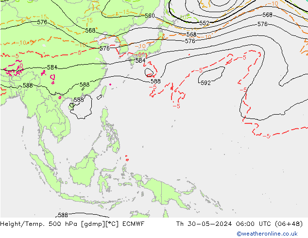 Z500/Rain (+SLP)/Z850 ECMWF gio 30.05.2024 06 UTC