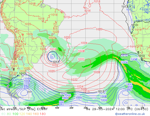 Prąd strumieniowy ECMWF śro. 29.05.2024 12 UTC