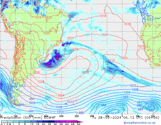 Z500/Rain (+SLP)/Z850 ECMWF Tu 28.05.2024 12 UTC