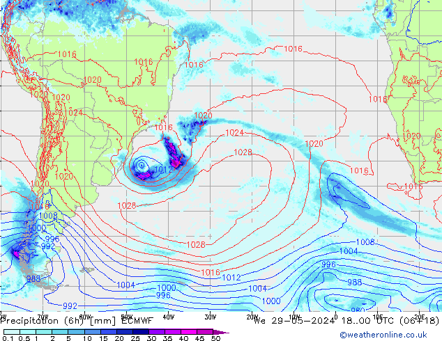 Z500/Rain (+SLP)/Z850 ECMWF śro. 29.05.2024 00 UTC