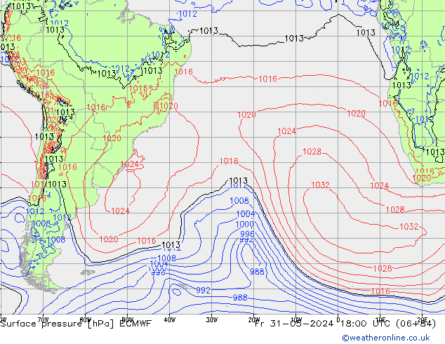 Presión superficial ECMWF vie 31.05.2024 18 UTC