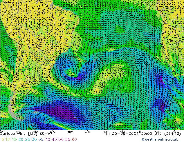 Surface wind ECMWF Th 30.05.2024 00 UTC