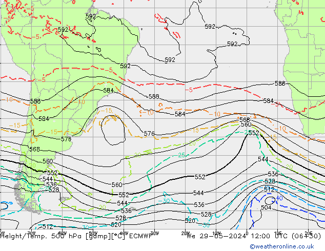 Z500/Rain (+SLP)/Z850 ECMWF mer 29.05.2024 12 UTC