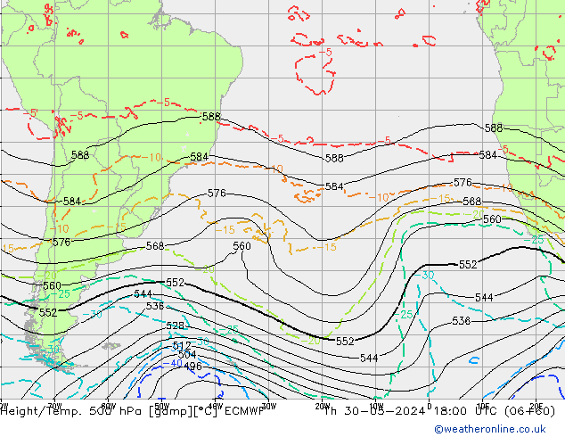 Z500/Rain (+SLP)/Z850 ECMWF jue 30.05.2024 18 UTC