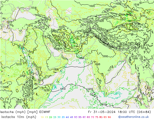 Isotachs (mph) ECMWF Pá 31.05.2024 18 UTC