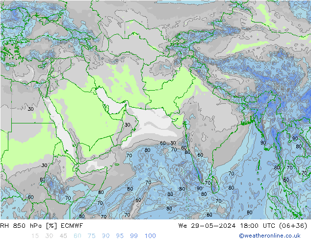 RH 850 hPa ECMWF We 29.05.2024 18 UTC