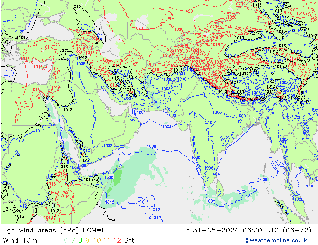 High wind areas ECMWF Pá 31.05.2024 06 UTC