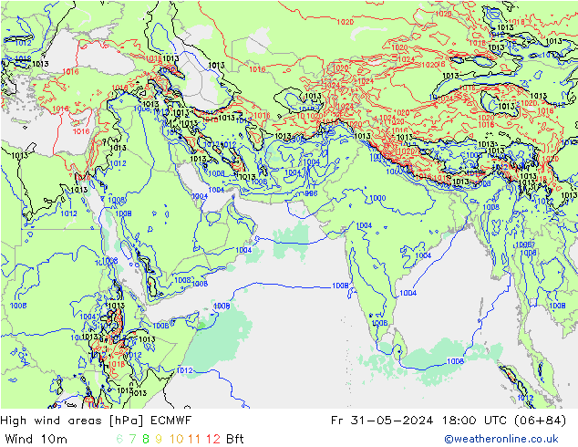 High wind areas ECMWF Pá 31.05.2024 18 UTC