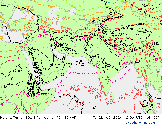 Z500/Rain (+SLP)/Z850 ECMWF Tu 28.05.2024 12 UTC