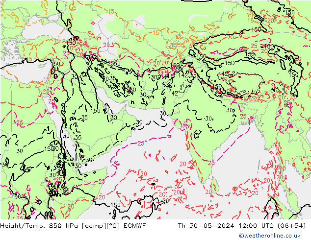 Z500/Rain (+SLP)/Z850 ECMWF Th 30.05.2024 12 UTC