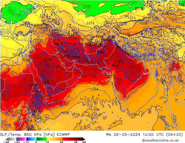 SLP/Temp. 850 hPa ECMWF mer 29.05.2024 12 UTC