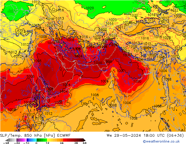 SLP/Temp. 850 гПа ECMWF ср 29.05.2024 18 UTC