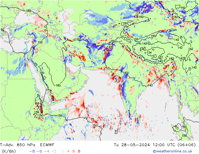 T-Adv. 850 hPa ECMWF 星期二 28.05.2024 12 UTC