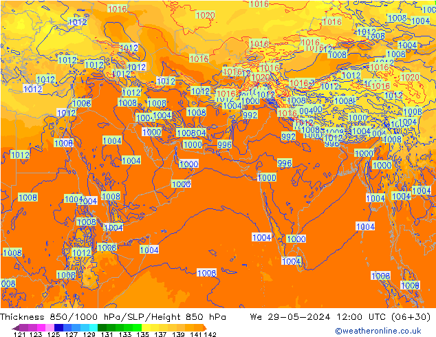 Dikte 850-1000 hPa ECMWF wo 29.05.2024 12 UTC