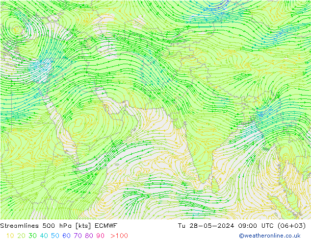 Linea di flusso 500 hPa ECMWF mar 28.05.2024 09 UTC