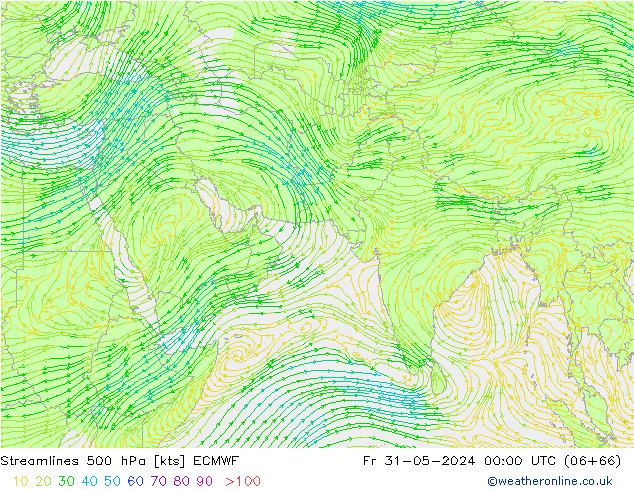 Rüzgar 500 hPa ECMWF Cu 31.05.2024 00 UTC