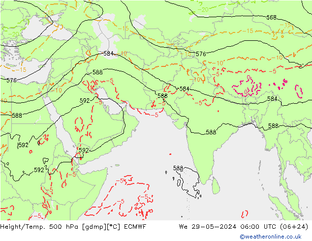 Z500/Rain (+SLP)/Z850 ECMWF mer 29.05.2024 06 UTC