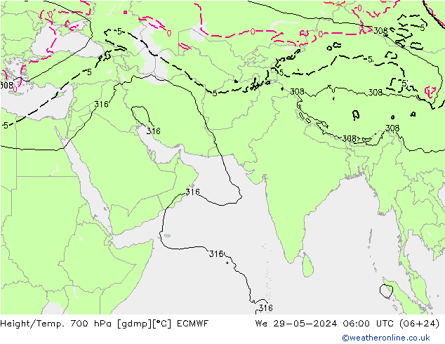 Height/Temp. 700 гПа ECMWF ср 29.05.2024 06 UTC