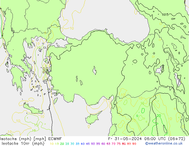 Isotachs (mph) ECMWF Fr 31.05.2024 06 UTC