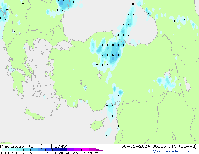 Precipitation (6h) ECMWF Čt 30.05.2024 06 UTC