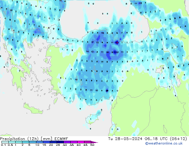 Precipitation (12h) ECMWF Tu 28.05.2024 18 UTC