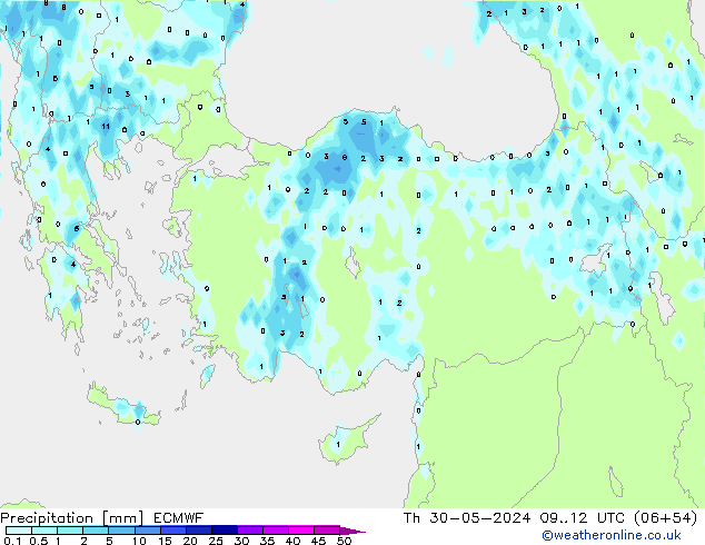 Srážky ECMWF Čt 30.05.2024 12 UTC