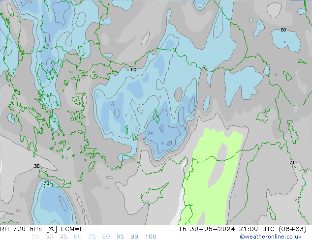 700 hPa Nispi Nem ECMWF Per 30.05.2024 21 UTC