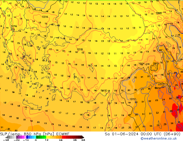 SLP/Temp. 850 hPa ECMWF so. 01.06.2024 00 UTC