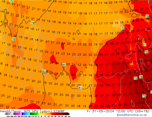 Height/Temp. 925 hPa ECMWF ven 31.05.2024 12 UTC