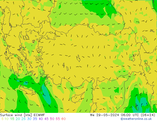 Vento 10 m ECMWF Qua 29.05.2024 06 UTC