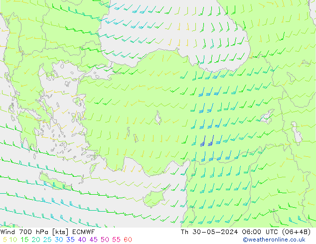 wiatr 700 hPa ECMWF czw. 30.05.2024 06 UTC