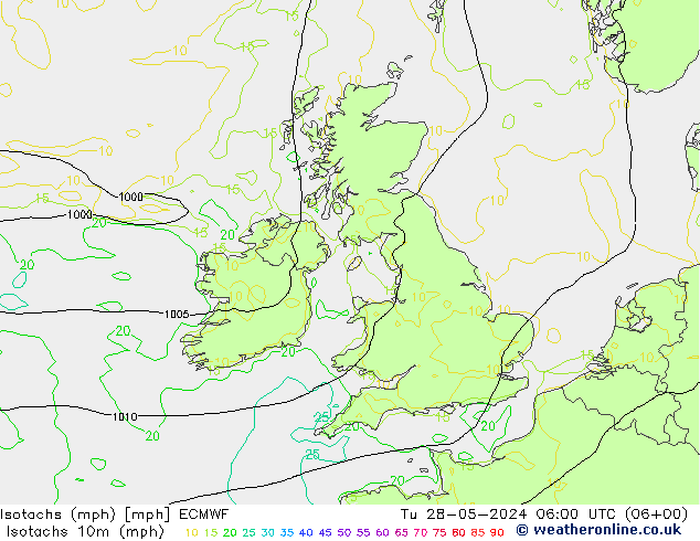 Isotachs (mph) ECMWF  28.05.2024 06 UTC