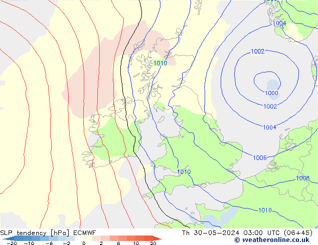 Tendencia de presión ECMWF jue 30.05.2024 03 UTC