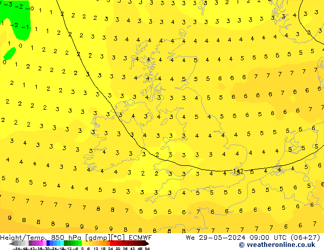 Height/Temp. 850 hPa ECMWF We 29.05.2024 09 UTC