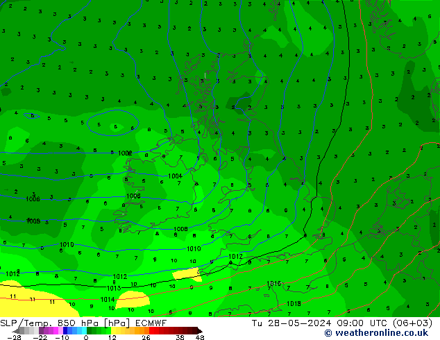 SLP/Temp. 850 hPa ECMWF mar 28.05.2024 09 UTC