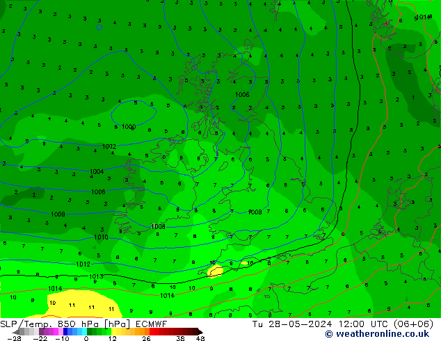 SLP/Temp. 850 hPa ECMWF  28.05.2024 12 UTC