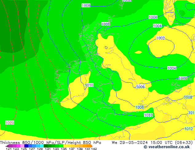 Thck 850-1000 hPa ECMWF mer 29.05.2024 15 UTC