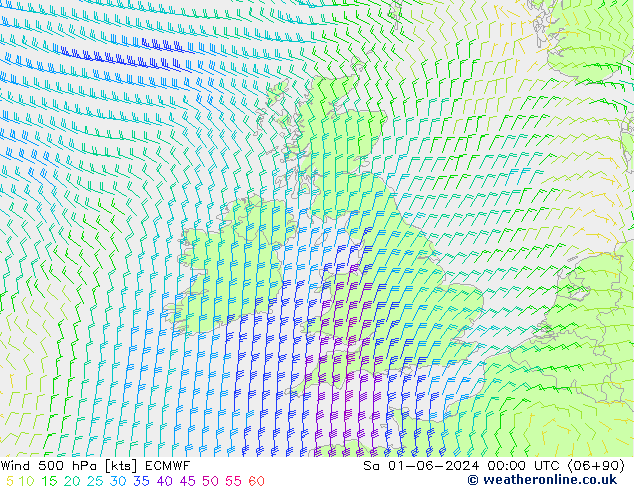 Wind 500 hPa ECMWF Sa 01.06.2024 00 UTC