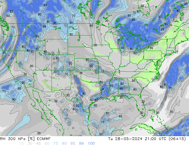 RH 300 hPa ECMWF Tu 28.05.2024 21 UTC