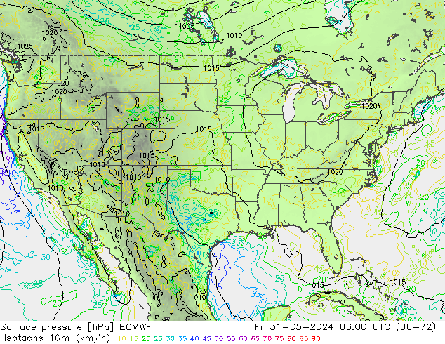 Isotachs (kph) ECMWF Sex 31.05.2024 06 UTC