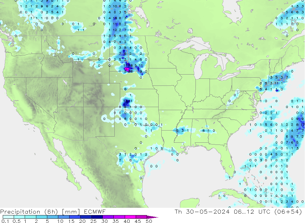 Précipitation (6h) ECMWF jeu 30.05.2024 12 UTC