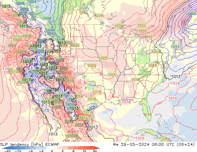 SLP tendency ECMWF Qua 29.05.2024 06 UTC