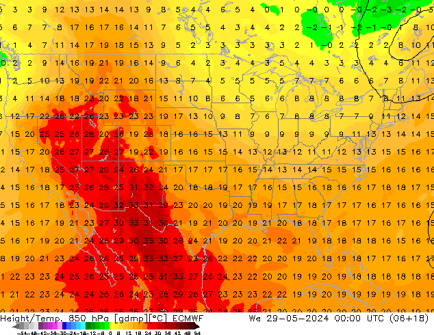 Height/Temp. 850 hPa ECMWF We 29.05.2024 00 UTC