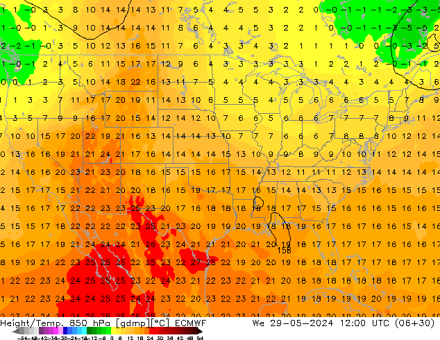 Z500/Rain (+SLP)/Z850 ECMWF mer 29.05.2024 12 UTC