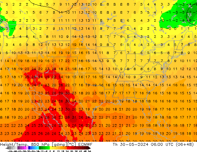 Z500/Rain (+SLP)/Z850 ECMWF czw. 30.05.2024 06 UTC