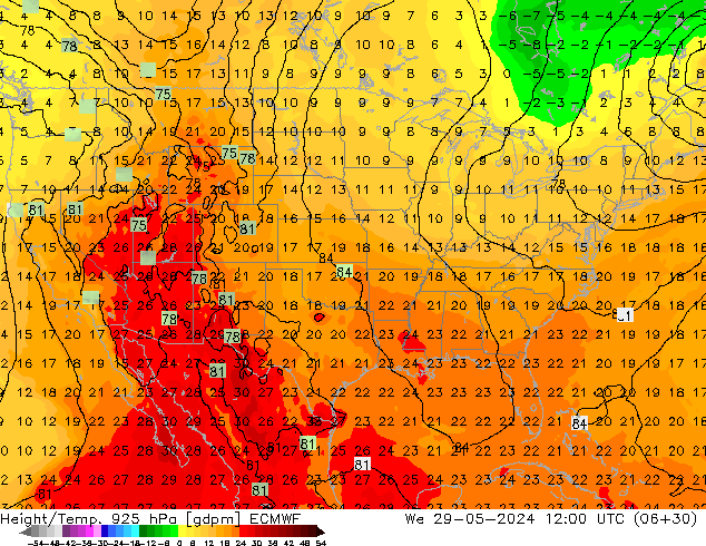 Height/Temp. 925 hPa ECMWF St 29.05.2024 12 UTC