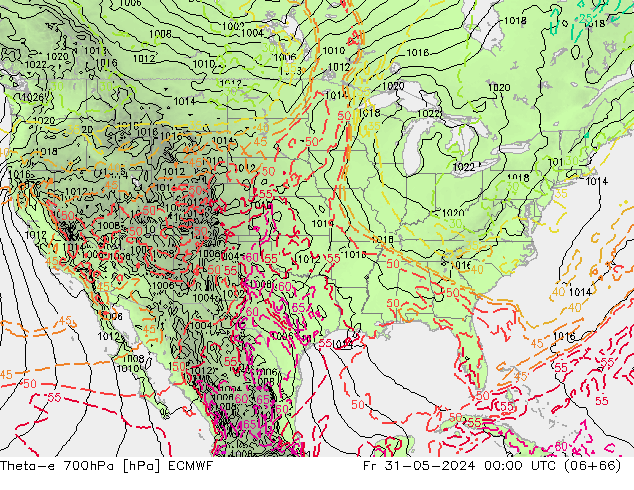 Theta-e 700hPa ECMWF vr 31.05.2024 00 UTC