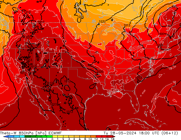 Theta-W 850hPa ECMWF mar 28.05.2024 18 UTC